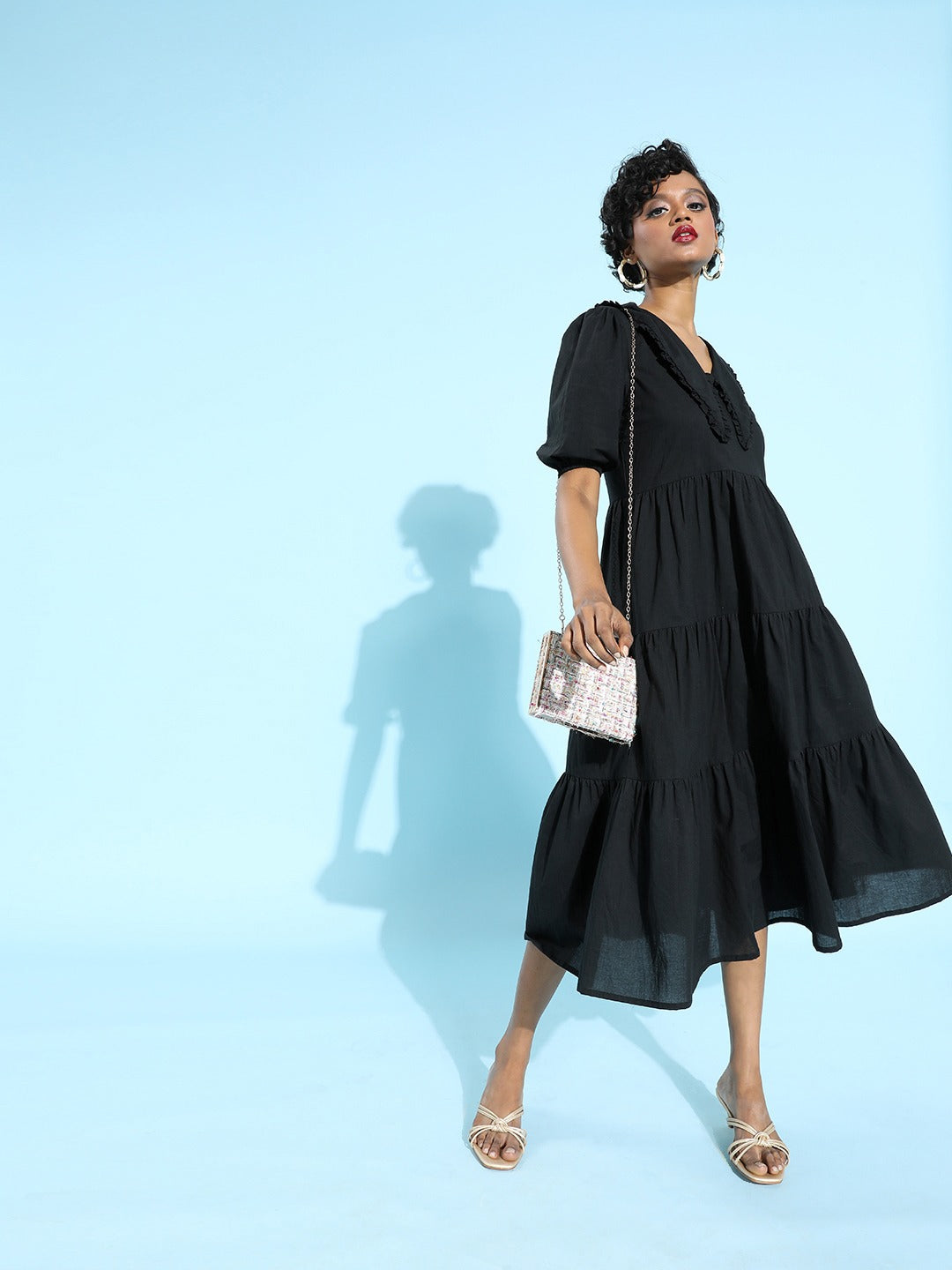 Keyboard collar trapeze dress