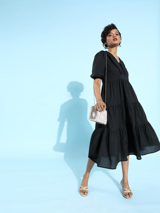 Keyboard collar trapeze dress