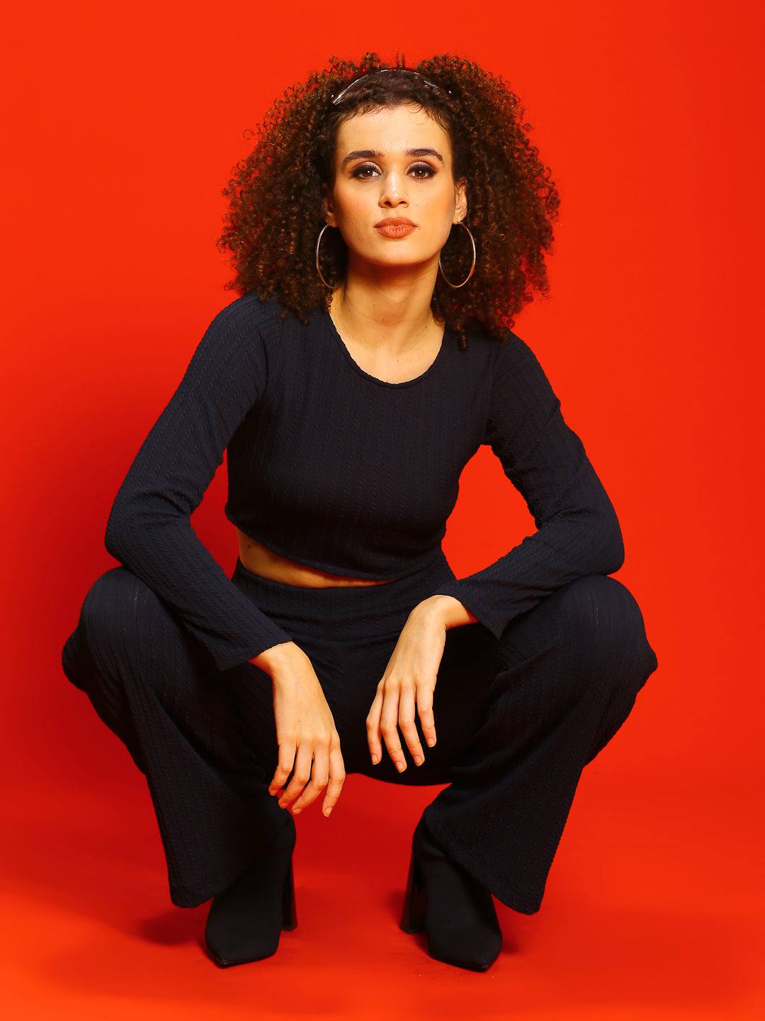 Black Self Design Top