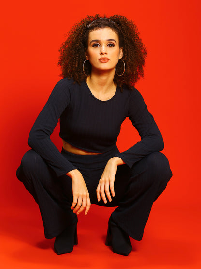 Black Self Design Top