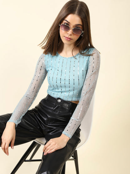 Blue Sequence Crop Top