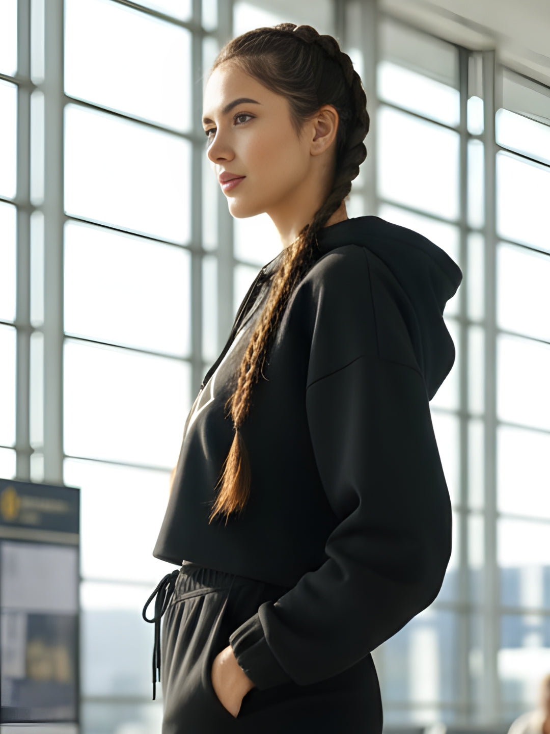 Black Printed Crop Sweatshirt for Women | Stylish Black Hoodie for Casual Wear