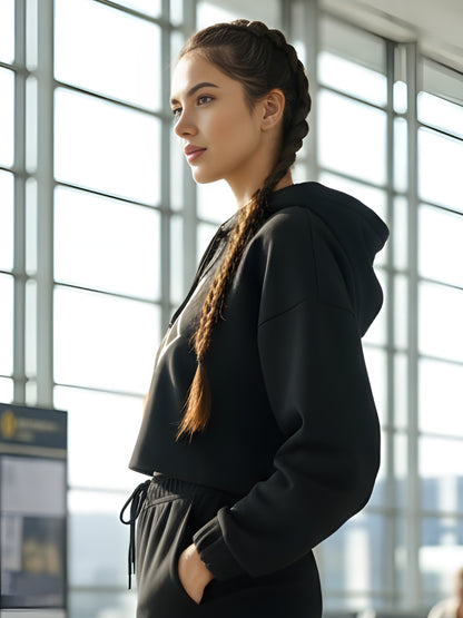 Black Printed Crop Sweatshirt for Women | Stylish Black Hoodie for Casual Wear