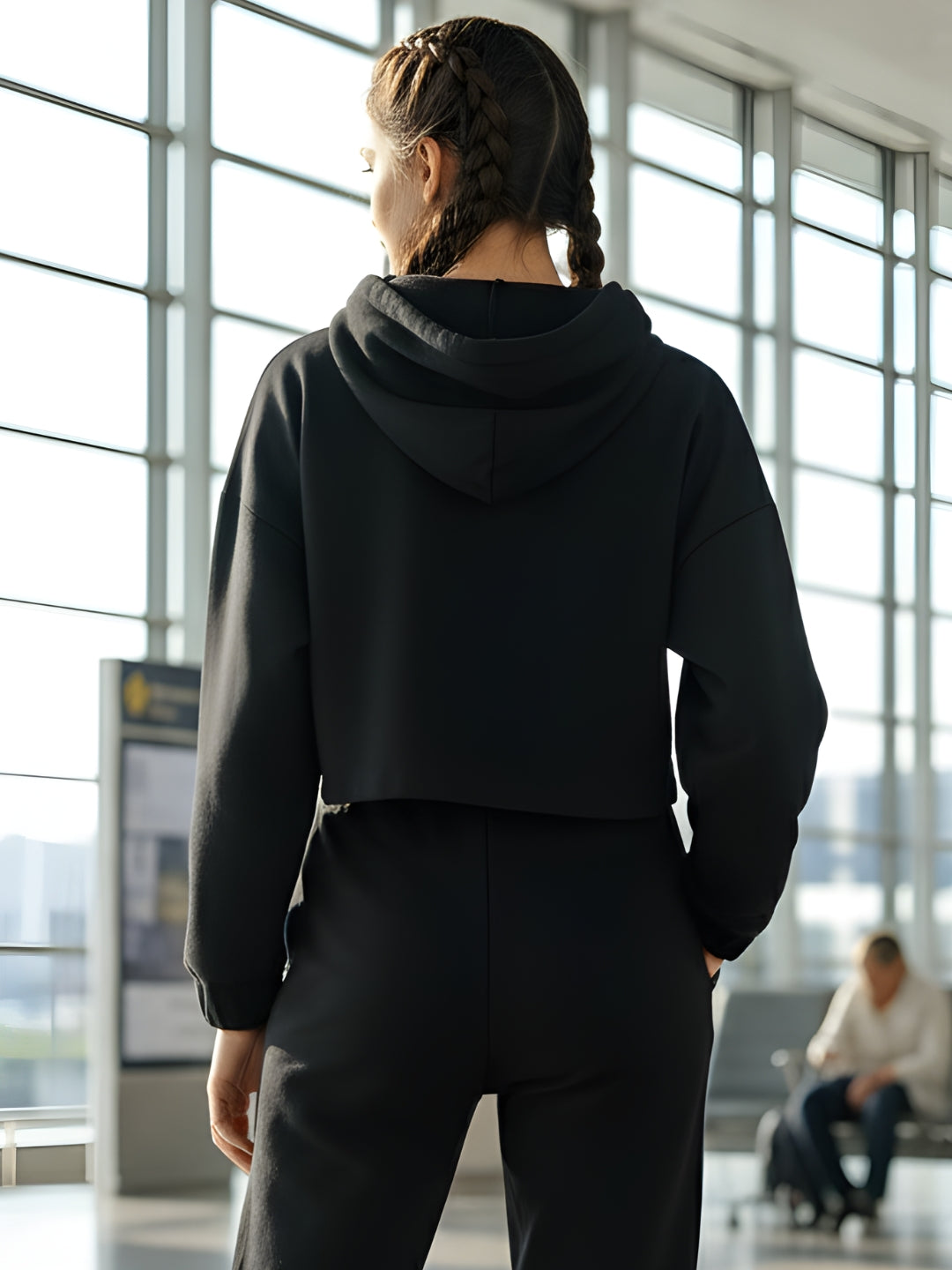 Black Printed Crop Sweatshirt for Women | Stylish Black Hoodie for Casual Wear