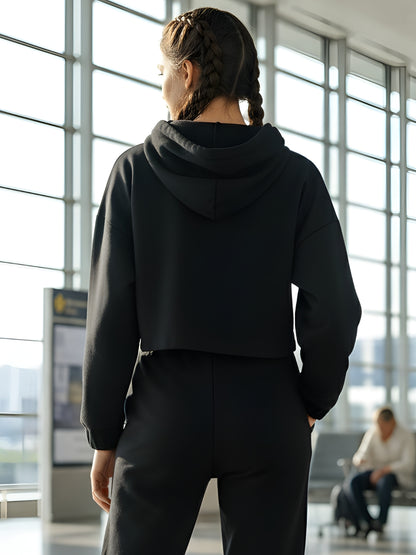 Black Printed Crop Sweatshirt for Women | Stylish Black Hoodie for Casual Wear