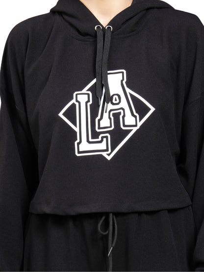 Black Printed Crop Sweatshirt for Women | Stylish Black Hoodie for Casual Wear