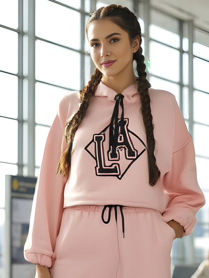 Printed Crop Sweatshirt for Women | Stylish Pink Hoodie for Casual Wear