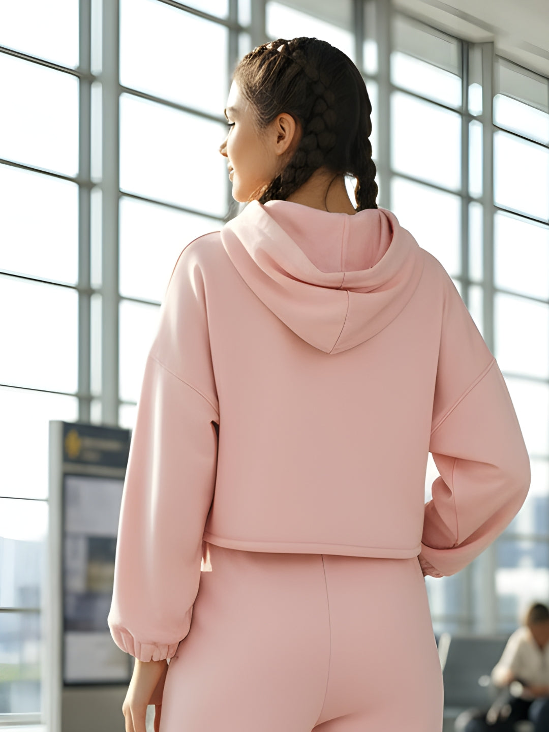 Printed Crop Sweatshirt for Women | Stylish Pink Hoodie for Casual Wear