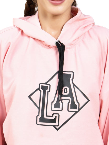 Printed Crop Sweatshirt for Women | Stylish Pink Hoodie for Casual Wear