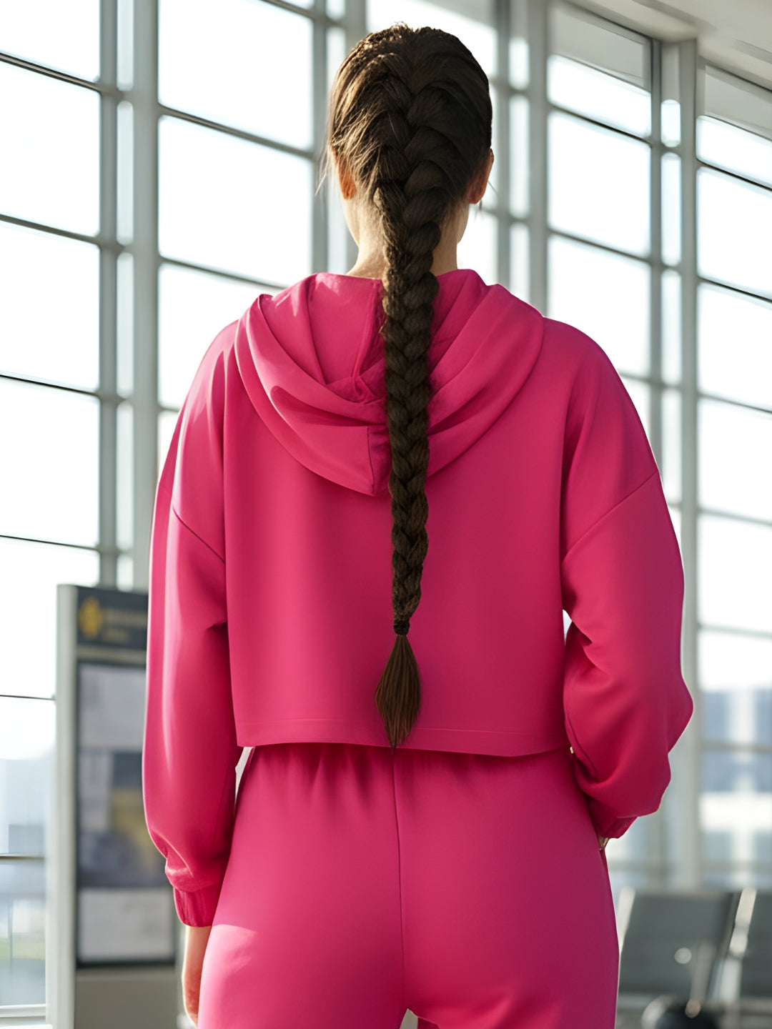 Trendy Fuchsia Printed Crop Sweatshirt for Women | Stylish Pink Hoodie for Casual Wear