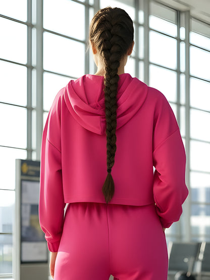 Trendy Fuchsia Printed Crop Sweatshirt for Women | Stylish Pink Hoodie for Casual Wear