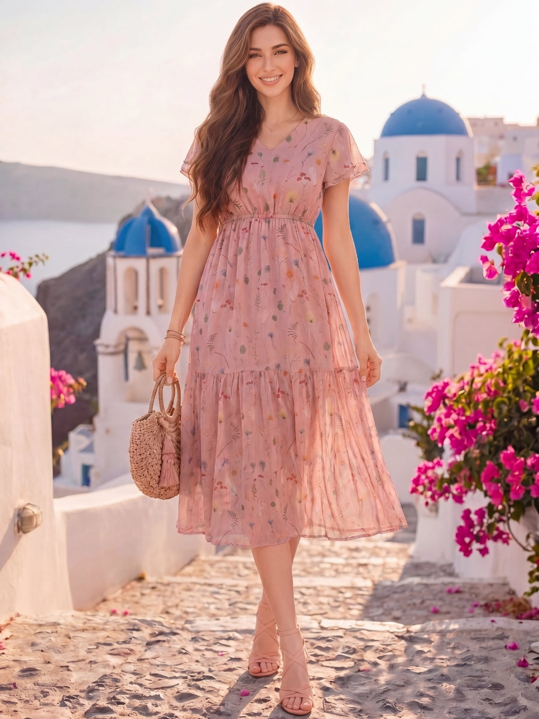 Chiffon fit & flare Knee Dress