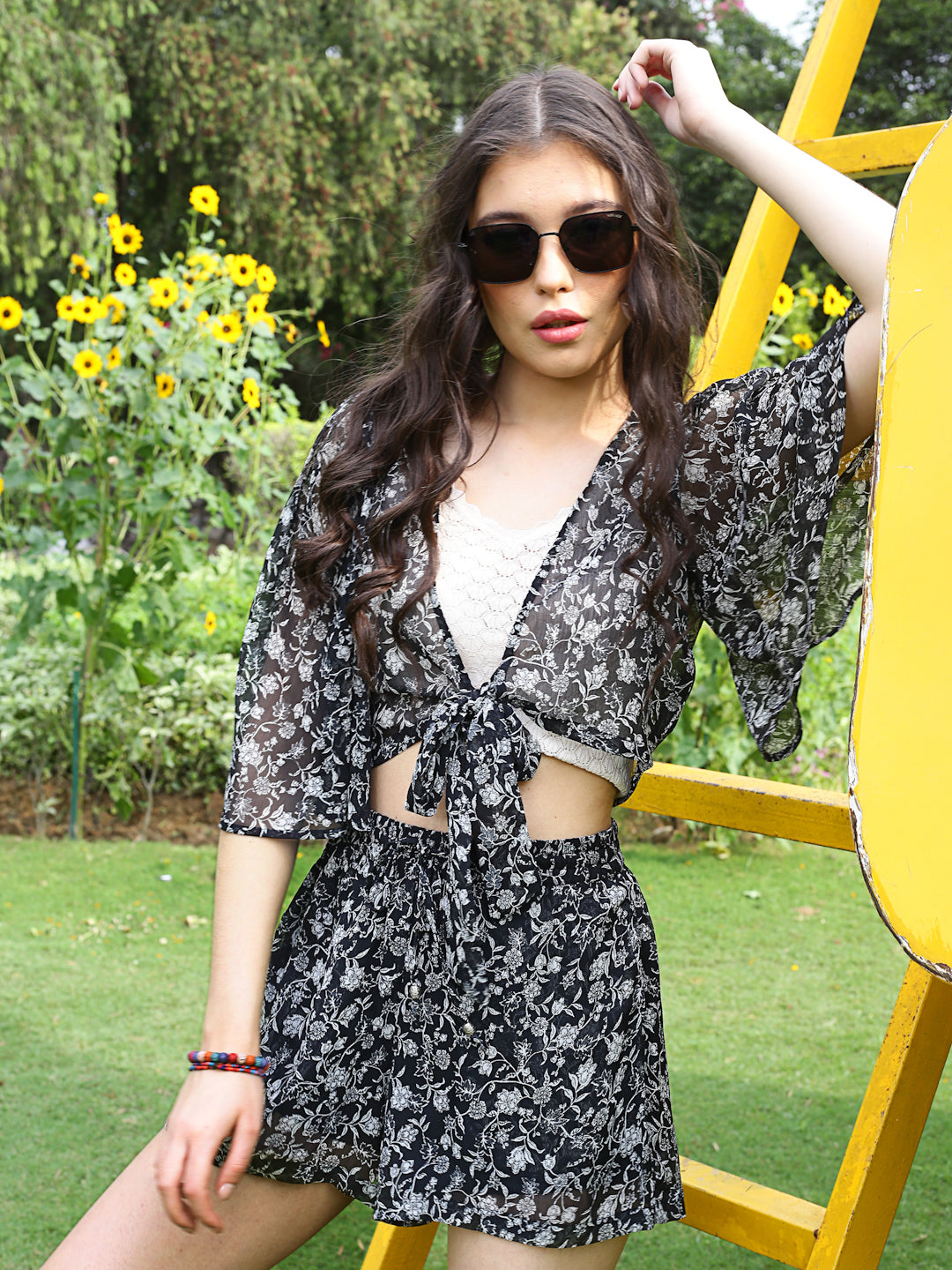 Black Floral  Mini Cord