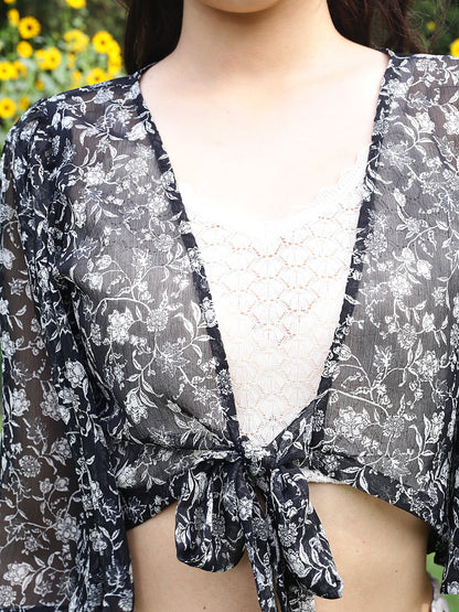 Black Floral  Mini Cord