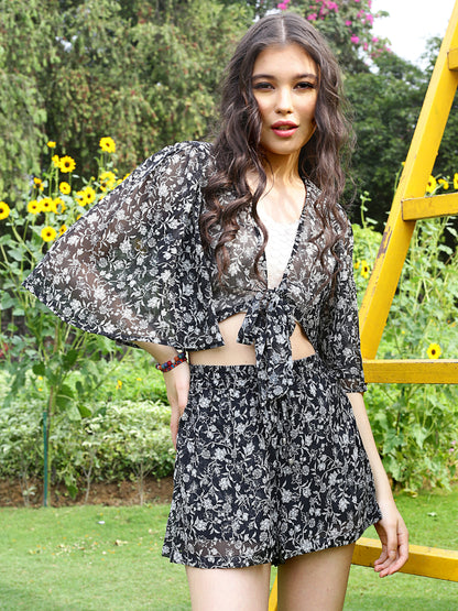 Black Floral  Mini Cord