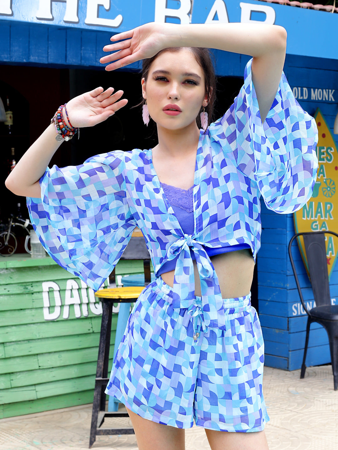 Blue Floral Crop Shrug