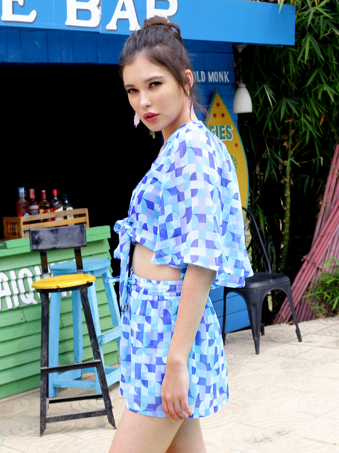 Blue Floral Crop Shrug