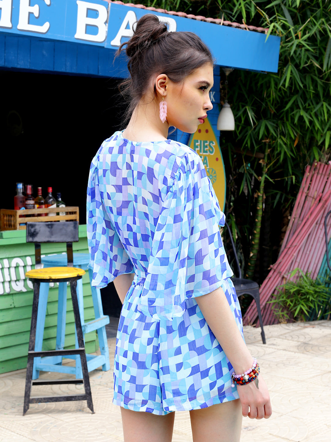 Blue Floral Crop Shrug