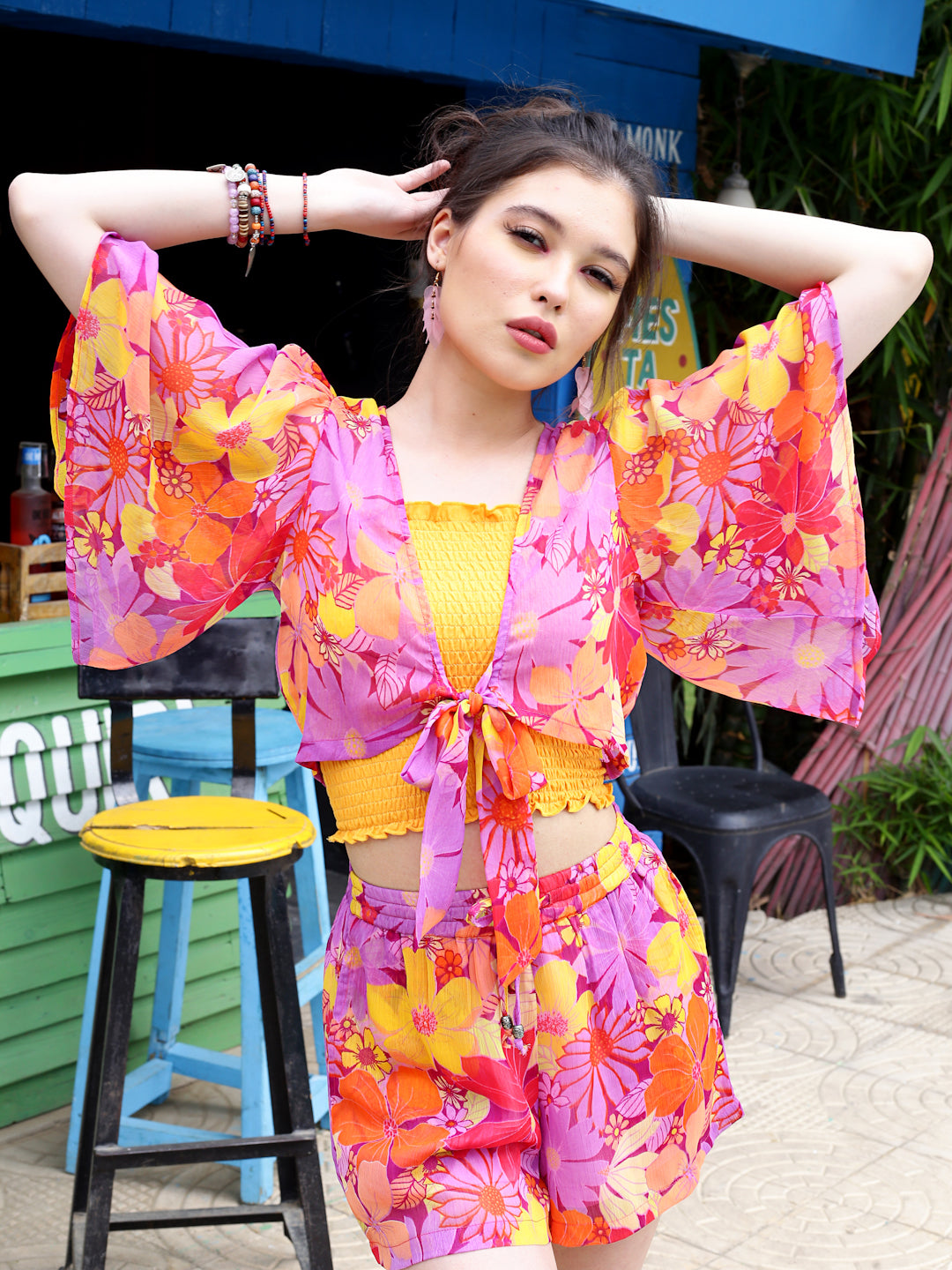 Multi Floral Crop Shrug