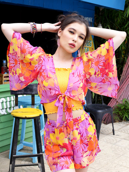Multi Floral Crop Shrug