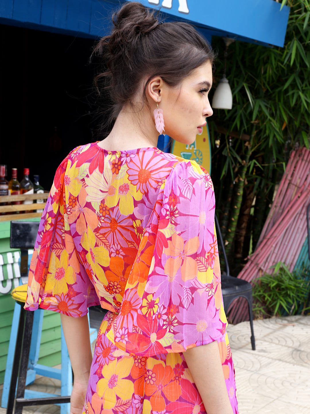 Multi Floral Crop Shrug
