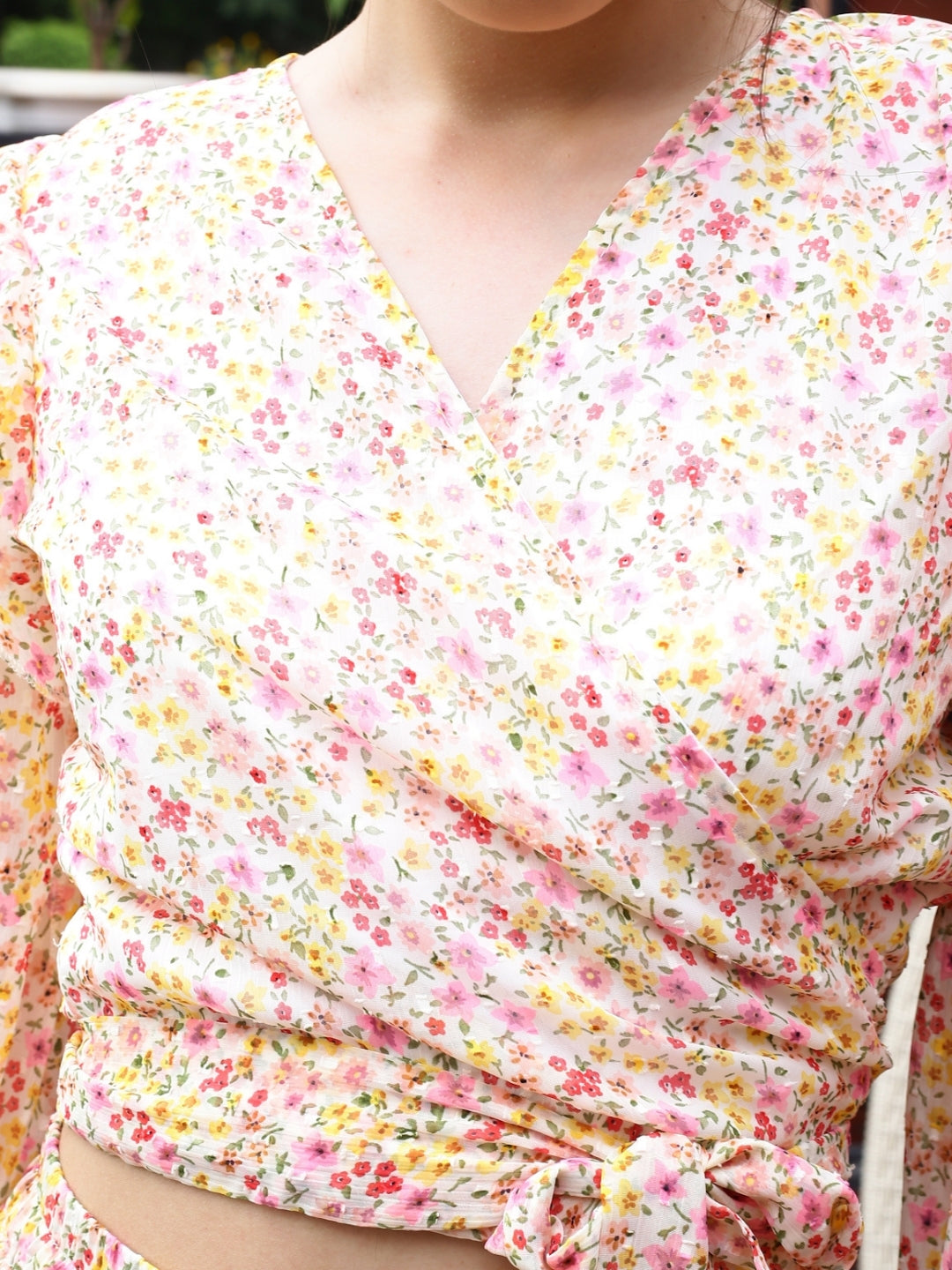 Sera Women Off White Solid Polyester Wrap Long Sleeves Tops