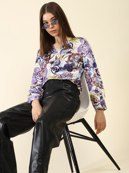 Purple Print Wrap Top