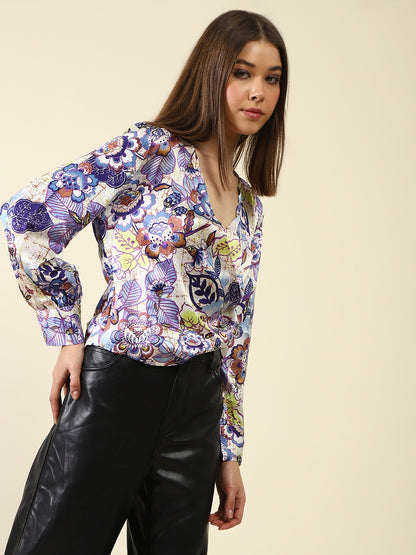 Purple Print Wrap Top