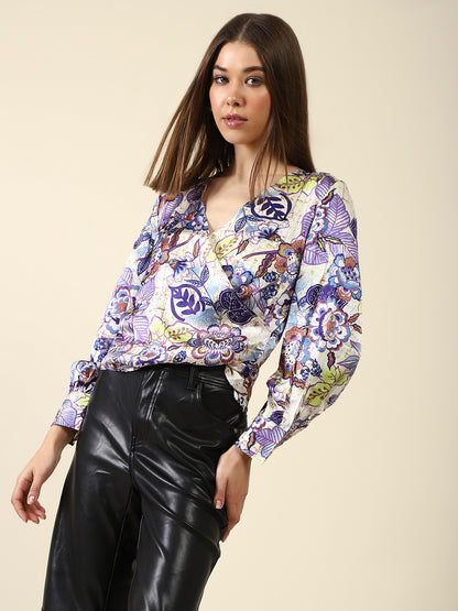 Purple Print Wrap Top