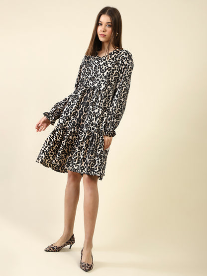 Beige Print Knee Dress