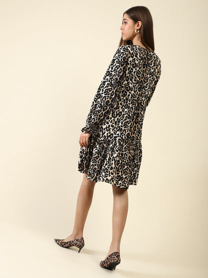 Beige Print Knee Dress