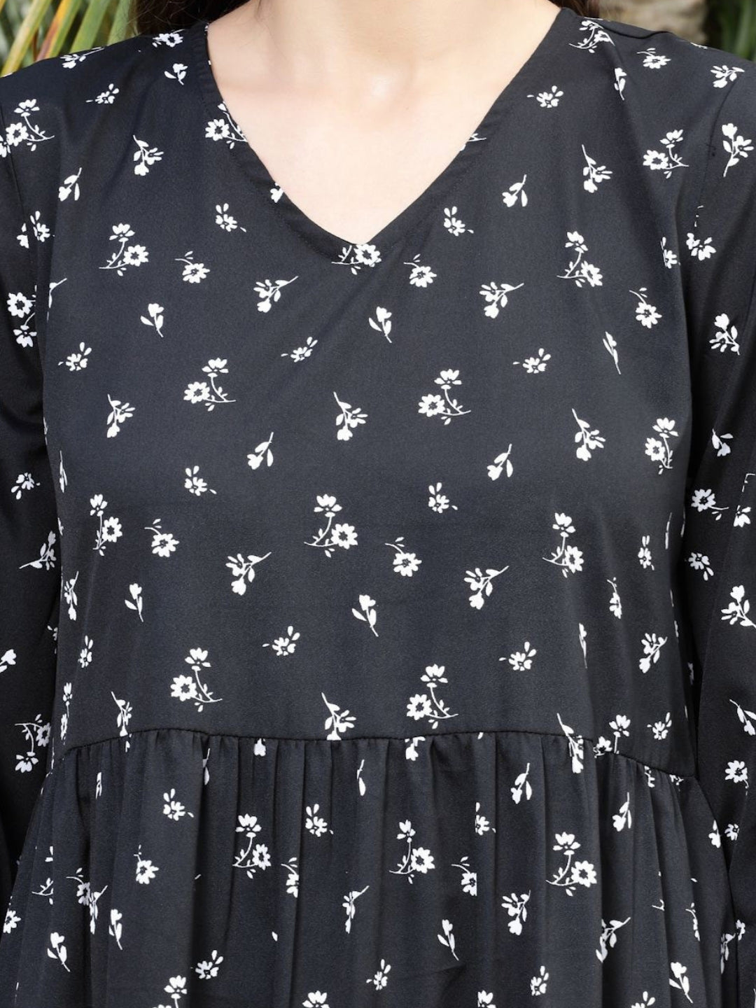 Crepe Floral A-Line Knee Dress