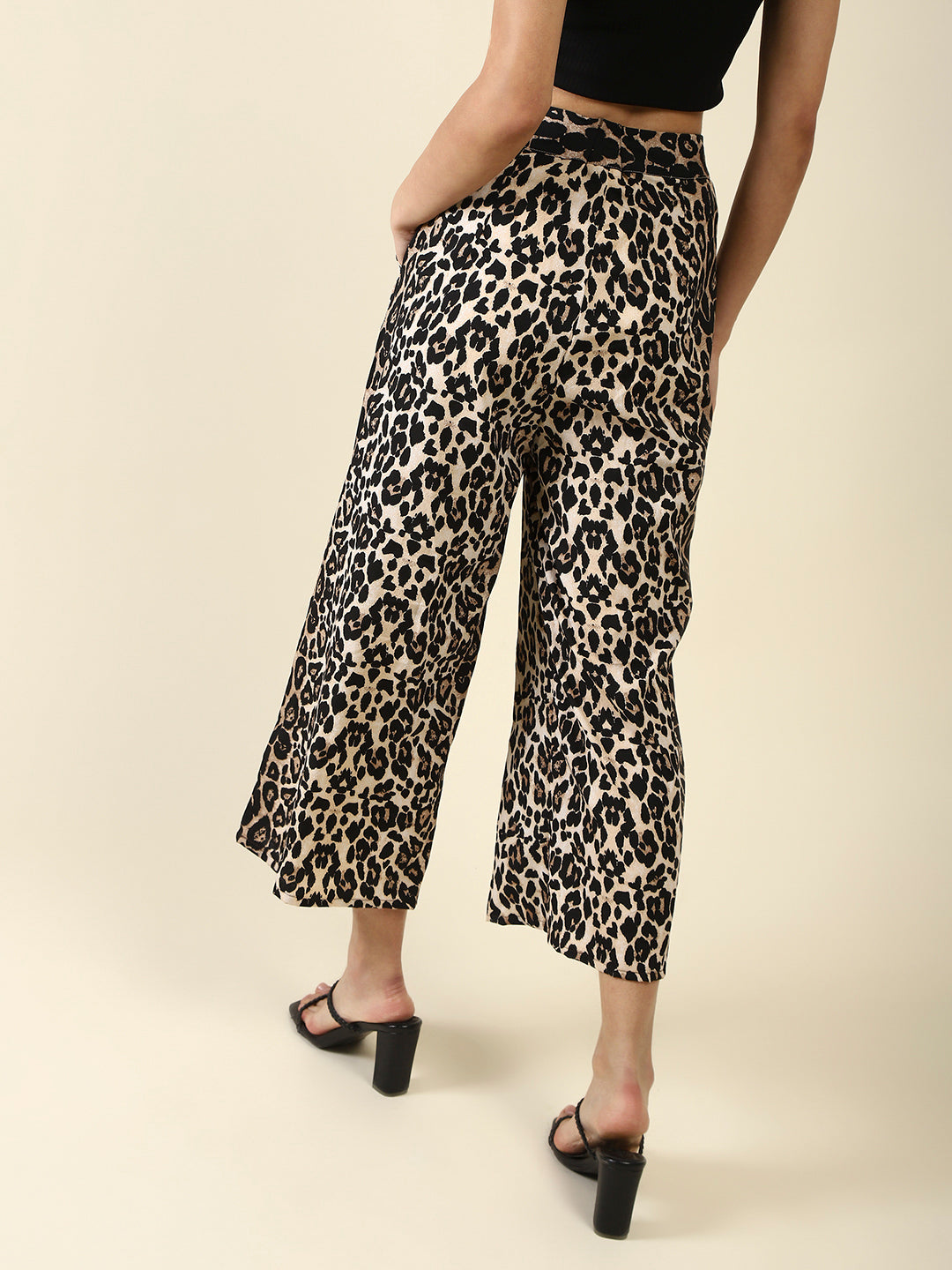 Beige Print Flat Trouser