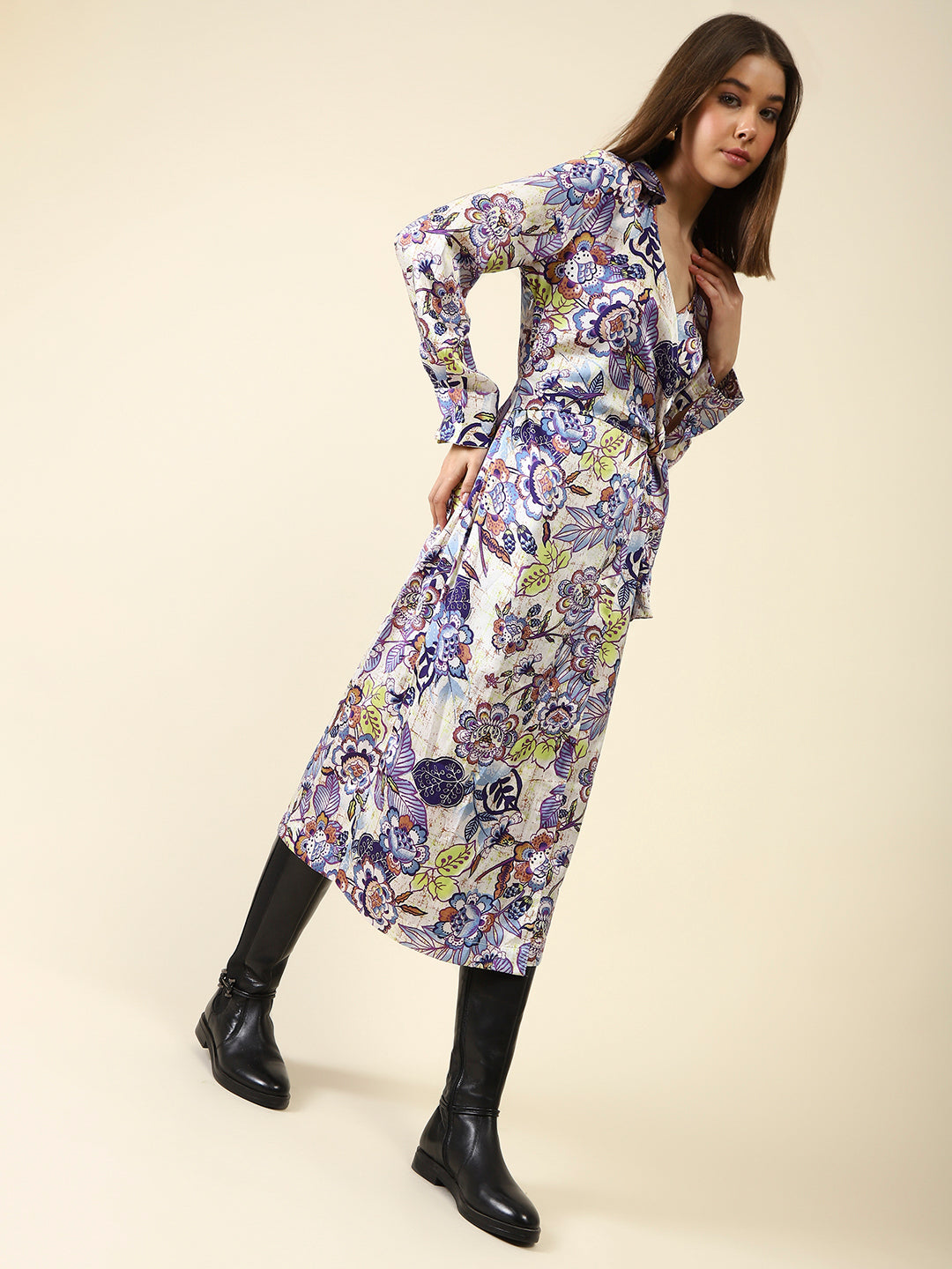 Purple Print Wrap Dress
