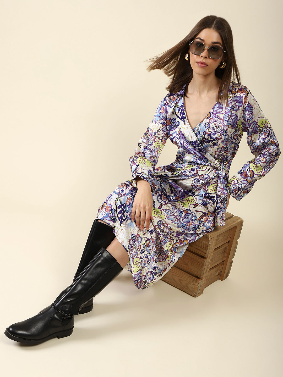 Purple Print Wrap Dress