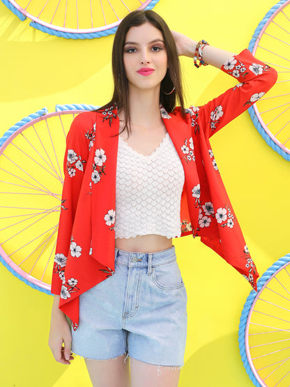 Red Print crop open Shrug