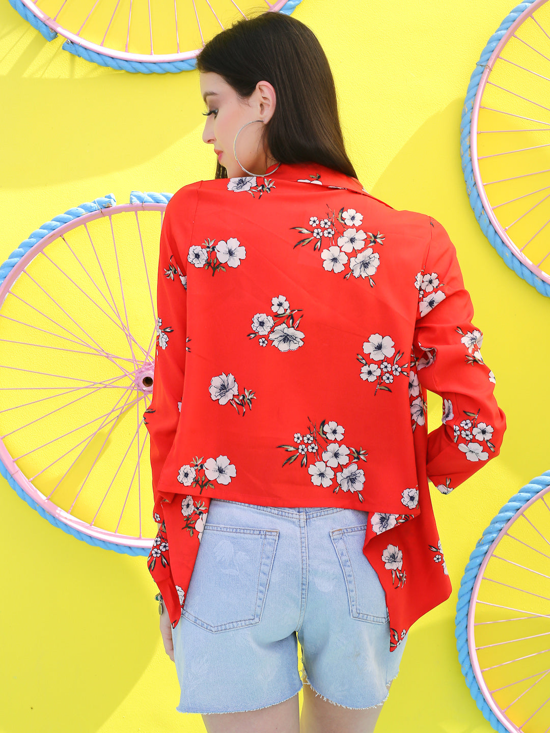 Red Print crop open Shrug