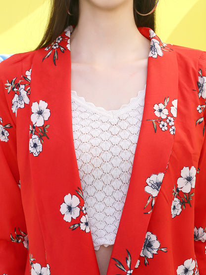 Red Print crop open Shrug