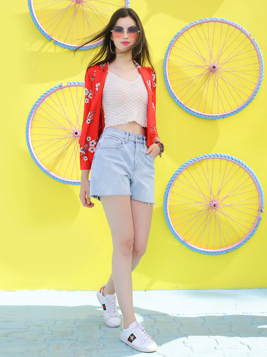 Red Print crop open Shrug