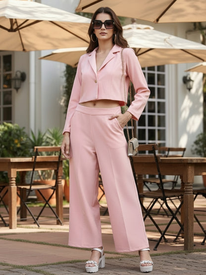 Baby Pink Crop Blazer for Women | Stylish Pink Jacket for Party & Casual Wear