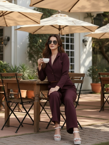 Sera Women Solid Long Sleeves Mandarin Collar Co-ord-Set