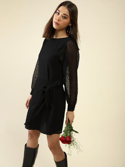 Black Solid Mini Dress