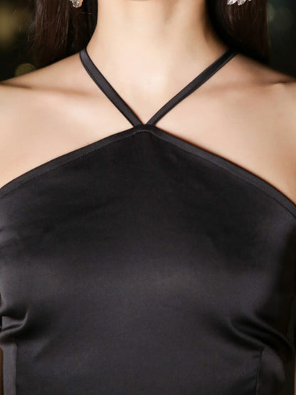 Satin Halter Fitted Crop Top