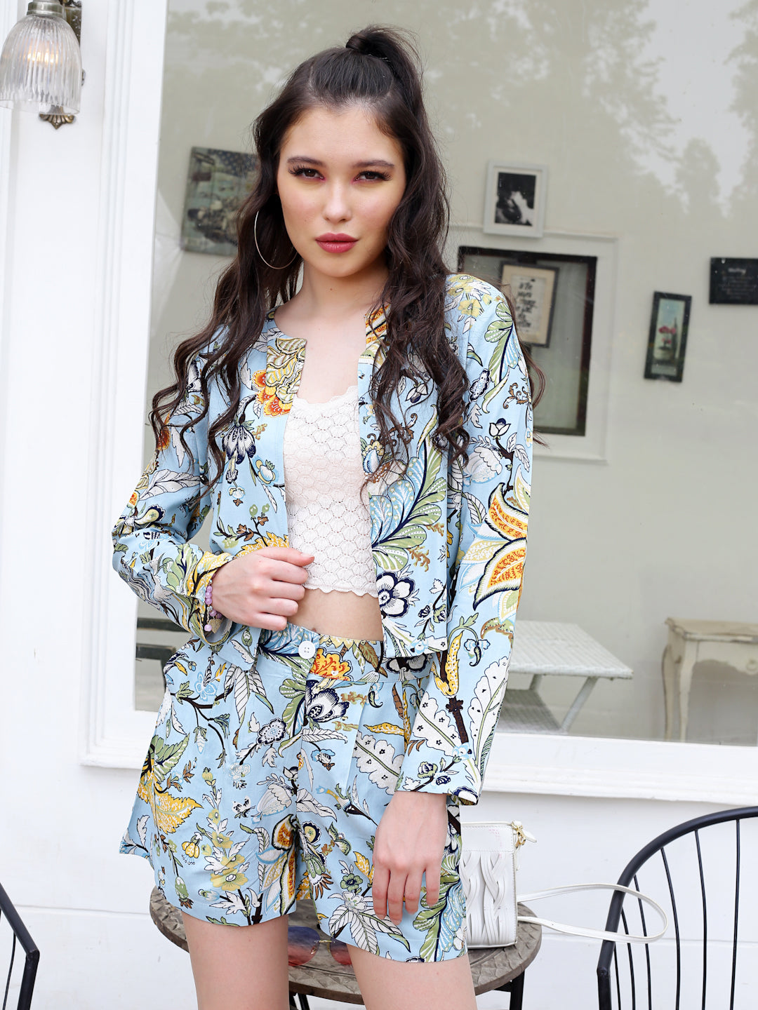 Aqua Floral Crop Shrug