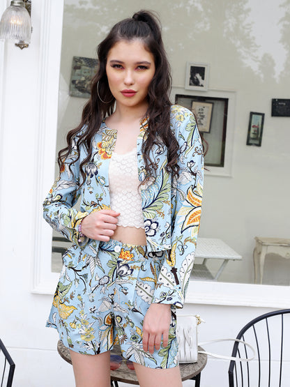 Aqua Floral Crop Shrug