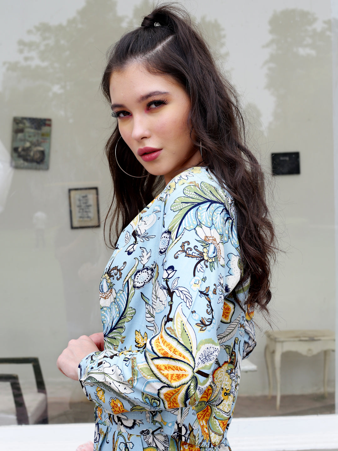 Aqua Floral Crop Shrug