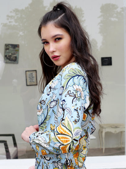 Aqua Floral Crop Shrug