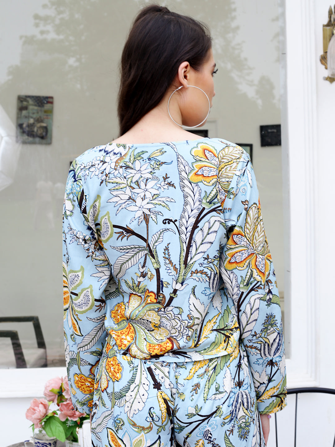 Aqua Floral Crop Shrug