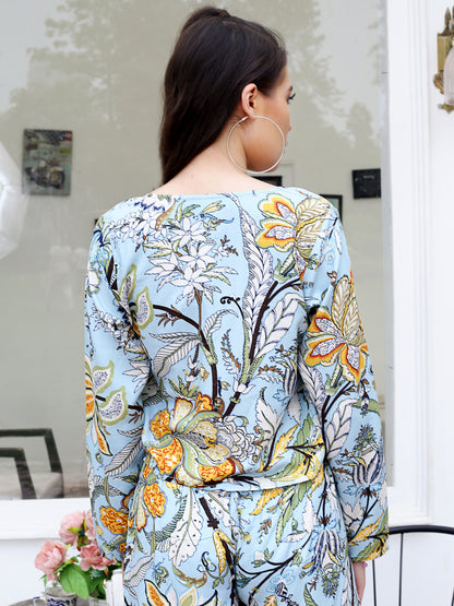 Aqua Floral Crop Shrug