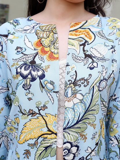 Floral Printed Long Sleeves Crop Open Front Shrug